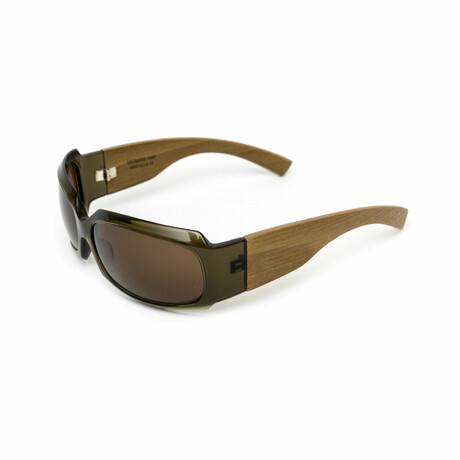 Uranie // Unisex Olive Green Acetate & Wood Shield Sunglasses // Olive Green + Brown