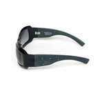 Thalie // Unisex Blue Acetate & Wood Shield Sunglasses // Blue + Grey