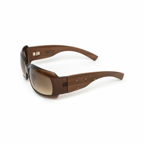 Thalie // Unisex Brown Acetate & Wood Shield Sunglasses // Brown + Brown
