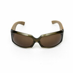 Uranie // Unisex Olive Green Acetate & Wood Shield Sunglasses // Olive Green + Brown