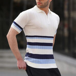 Striped Knitwear Polo // White (M)