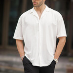 Textured Short Sleeve Oversize Button Up // White (L)