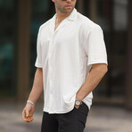 Textured Short Sleeve Oversize Button Up // White (M)