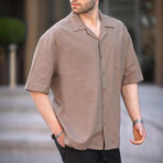 Short Sleeve Oversize Button Up // Brown (M)