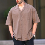 Short Sleeve Oversize Button Up // Brown (L)