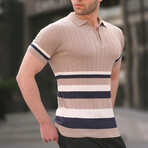 Striped Knitwear Polo // Mink (M)