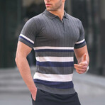 Striped Knitwear Polo // Anthracite (S)