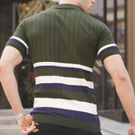Striped Knitwear Polo // Khaki (M)