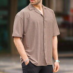 Textured Short Sleeve Oversize Button Up // Brown (S)