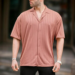 Striped Short Sleeve Oversize Button Up // Tile (S)