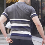 Striped Knitwear Polo // Anthracite (L)