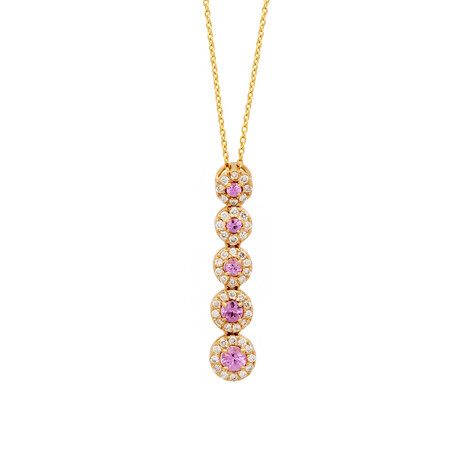 18K Yellow Gold Diamond + Pink Sapphire Necklace // 18" // New