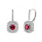 18K White Gold Ruby + Diamond Earrings // New