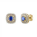 18K Yellow Gold Diamond + Blue Sapphire Earrings II // New