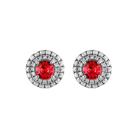 18K Rose Gold Diamond + Ruby Earrings I // New