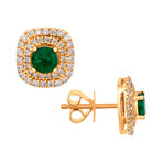 18K Yellow Gold Diamond + Emerald Earrings // New