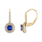 18K Yellow Gold Diamond + Blue Sapphire Earrings I // New