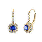 18K Yellow Gold Diamond + Blue Sapphire Earrings I // New