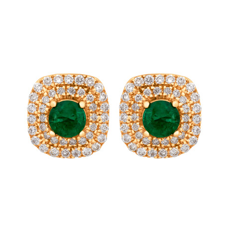 18K Yellow Gold Diamond + Emerald Earrings // New