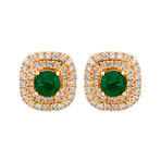 18K Yellow Gold Diamond + Emerald Earrings // New