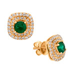 18K Yellow Gold Diamond + Emerald Earrings // New