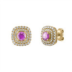 18K Yellow Gold Diamond + Pink Sapphire Earrings I // New