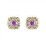 18K Yellow Gold Diamond + Pink Sapphire Earrings I // New