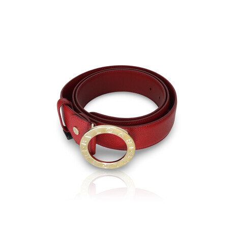 Bulgari // Leather + Stainless Steel Circle Buckle Belt // Red // Pre-Owned