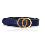 Bulgari // Leather + Stainless Steel Double Circle Buckle Belt // Blue // Pre-Owned