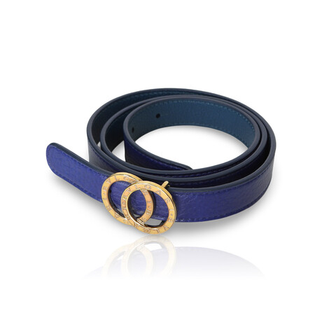 Bulgari // Leather + Stainless Steel Double Circle Buckle Belt // Blue // Pre-Owned
