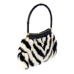 Gucci // Fur + Leather Gold Tone Zebra Bamboo Handle Bag // Black + White // Pre-Owned