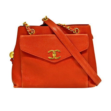 Chanel // Leather CC Caviar Shoulder Bag // Red-Orange // Pre-Owned