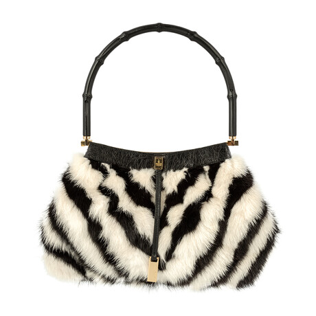 Gucci // Fur + Leather Gold Tone Zebra Bamboo Handle Bag // Black + White // Pre-Owned