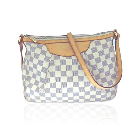 Louis Vuitton // Leather Siracusa PM Damier Azur Bag // White + Beige // Pre-Owned