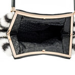 Gucci // Fur + Leather Gold Tone Zebra Bamboo Handle Bag // Black + White // Pre-Owned