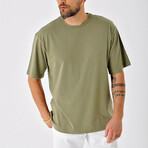Regular Fit Crewneck Sun & Wave Back Print Shirt // Khaki (M)