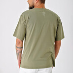 Regular Fit Crewneck Sun & Wave Back Print Shirt // Khaki (S)