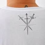 Regular Fit Crewneck Swords Back Print Shirt // White (M)
