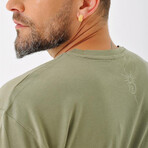 Regular Fit Crewneck Sun & Wave Back Print Shirt // Khaki (S)