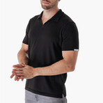Knitwear Polo w/ Sleeve & Back Detail // Black (2XL)
