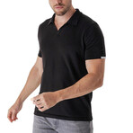 Knitwear Polo w/ Sleeve & Back Detail // Black (XL)