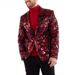 Red Metallic Cherry Blossom Blazer // Black (US: 40R)