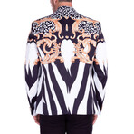 Zebra Pattern Leopard Flourish Detail Blazer // White (US: 46R)