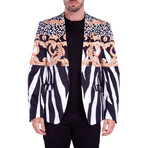 Zebra Pattern Leopard Flourish Detail Blazer // White (US: 40R)