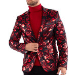 Red Metallic Cherry Blossom Blazer // Black (US: 48R)