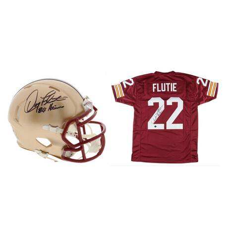 Doug Flutie Signed Jersey & Doug Flutie Signed Boston College Eagles Speed Mini Helmet