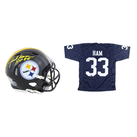 Jack Ham Signed Penn St Nittany Lions Jersey & Jack Ham Signed Steelers Speed Mini Helmet