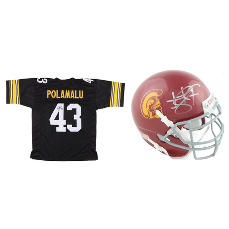 Troy Polamalu Signed USC Trojans Mini Helmet & Troy Polamalu Signed Pittsburgh Steelers Jersey