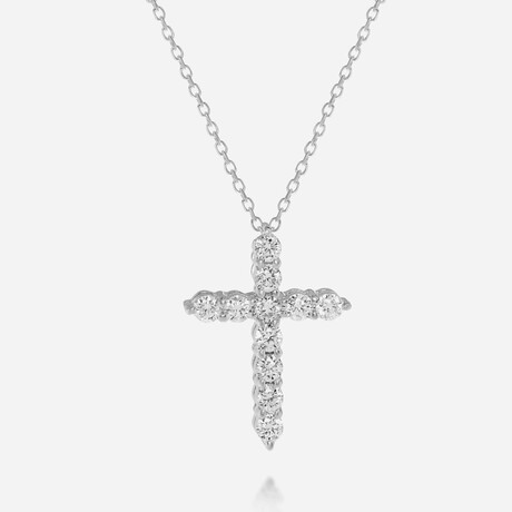 18K White Gold Diamond Cross Pendant Necklace // 16" // New