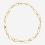 14K Yellow Gold Fresh Water Pearls + Twist Oval Link Necklace // 16" // New